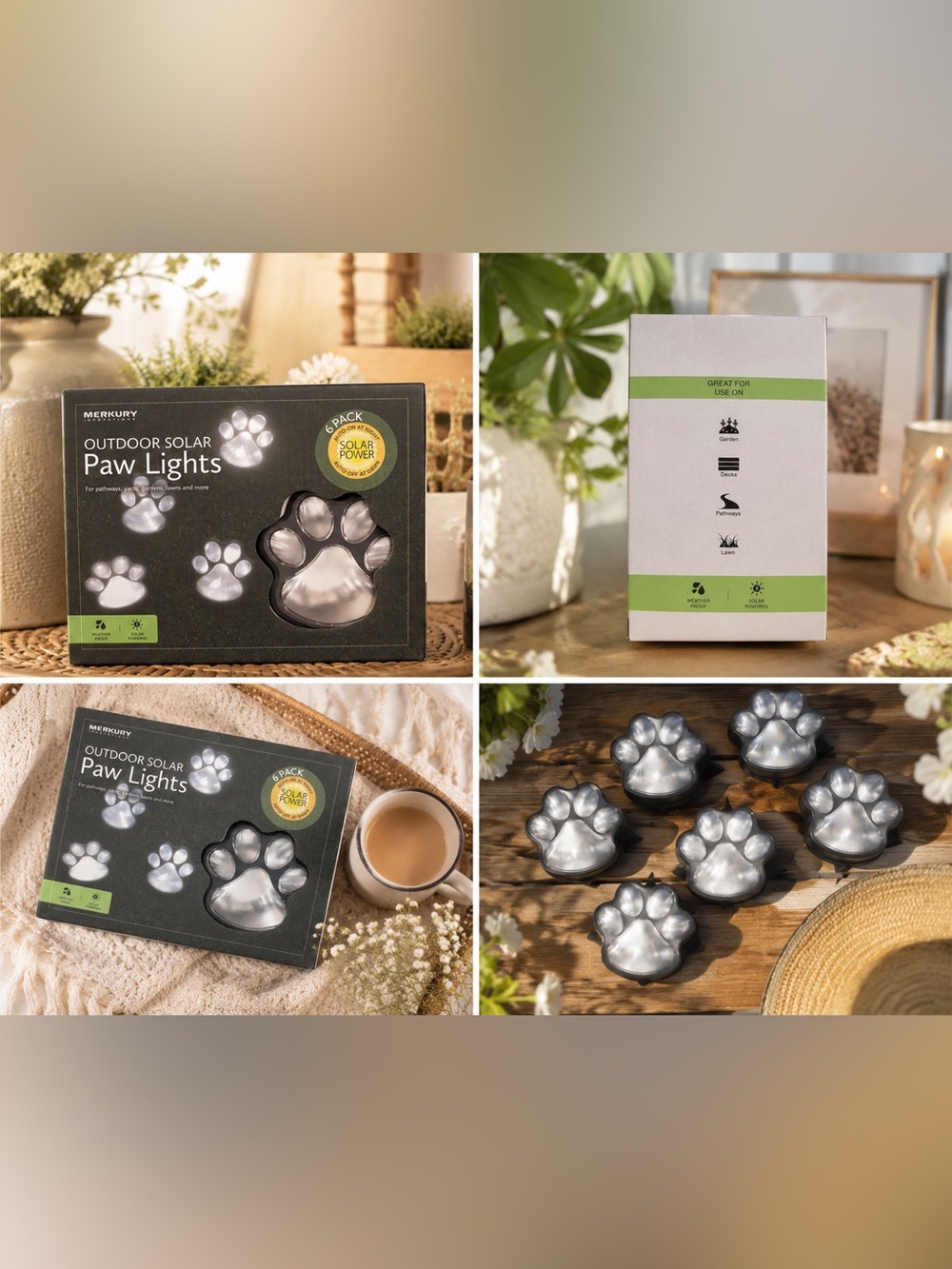 Outdoor Solar Paw Lights 6-Pack